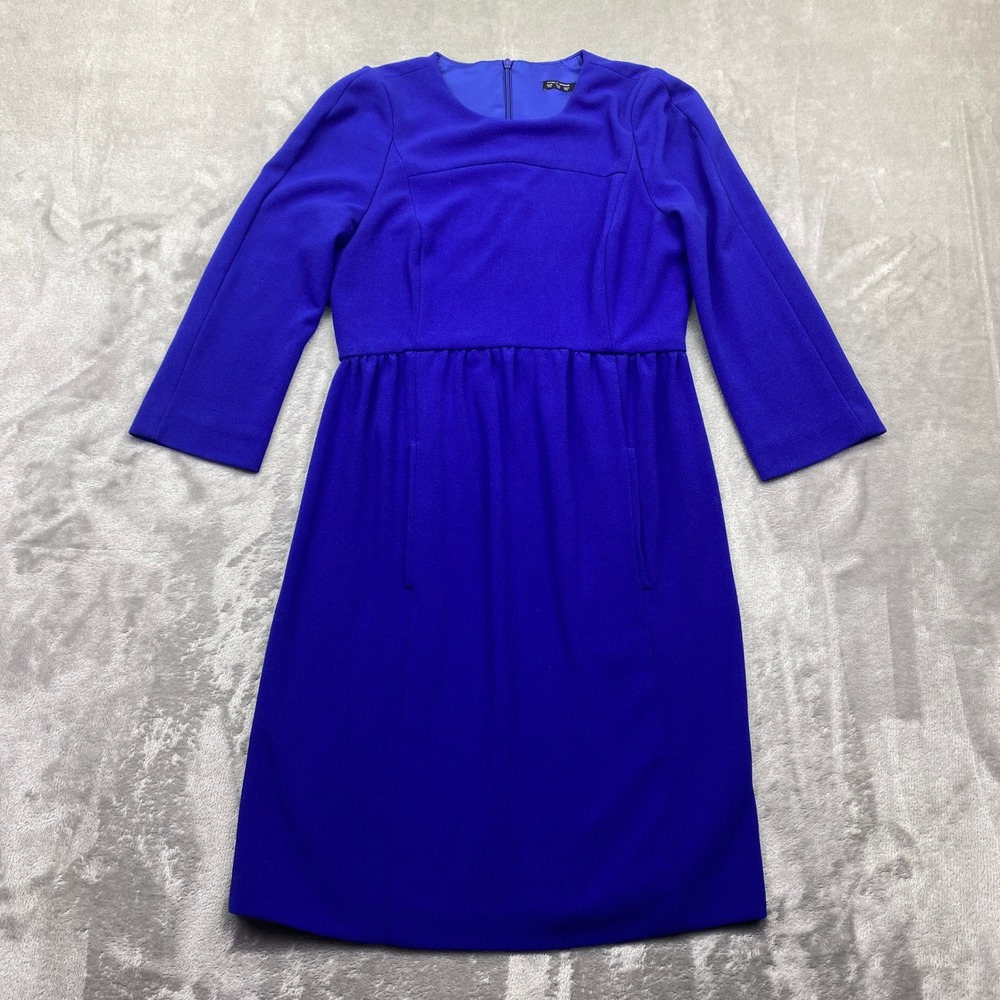 Zara Royal Blue 3/4 Sleeve Crepe Midi Dress with Pockets Sz XS Cobalt Round Neck